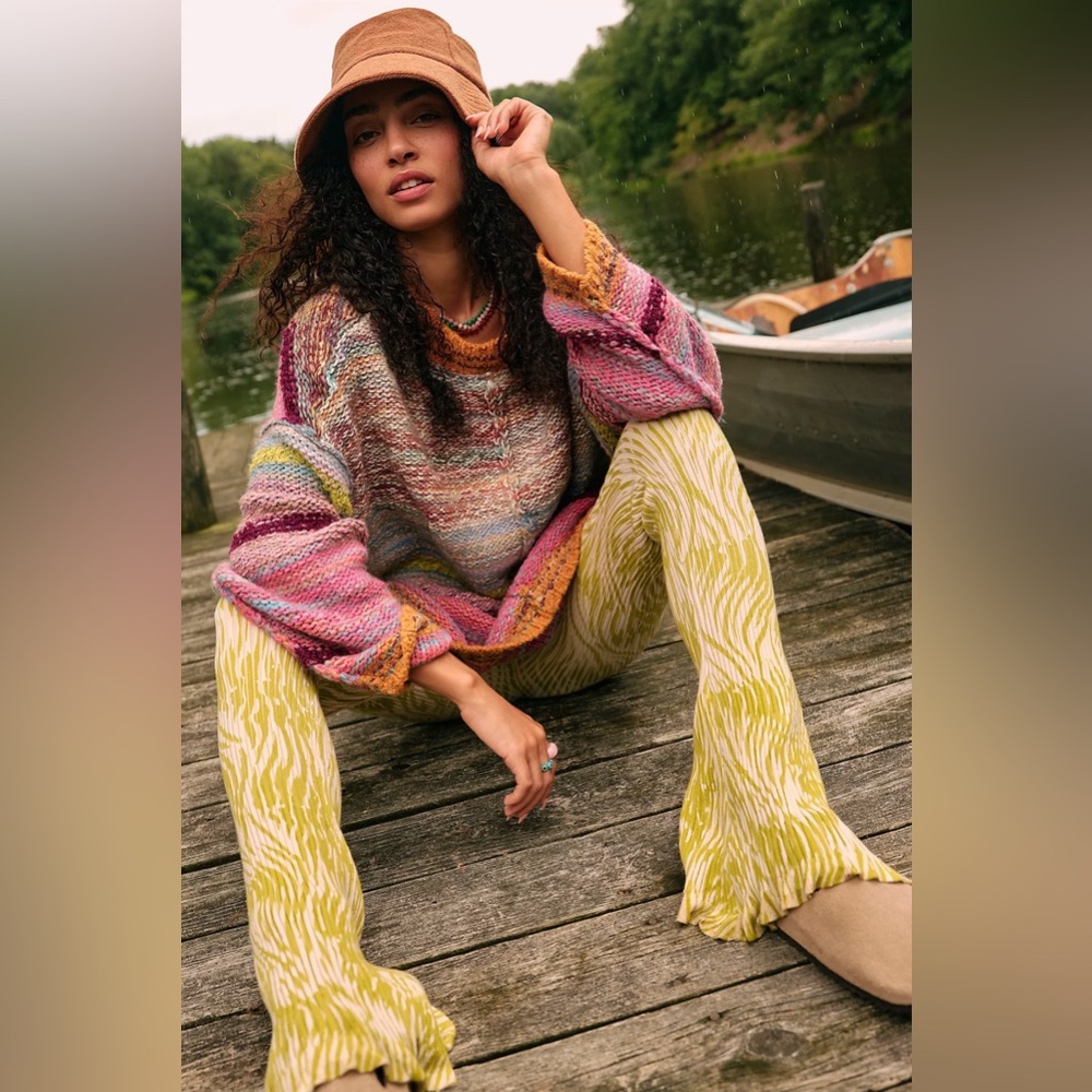 Free People Multicolor Sweater and Yellow Patterned Pants